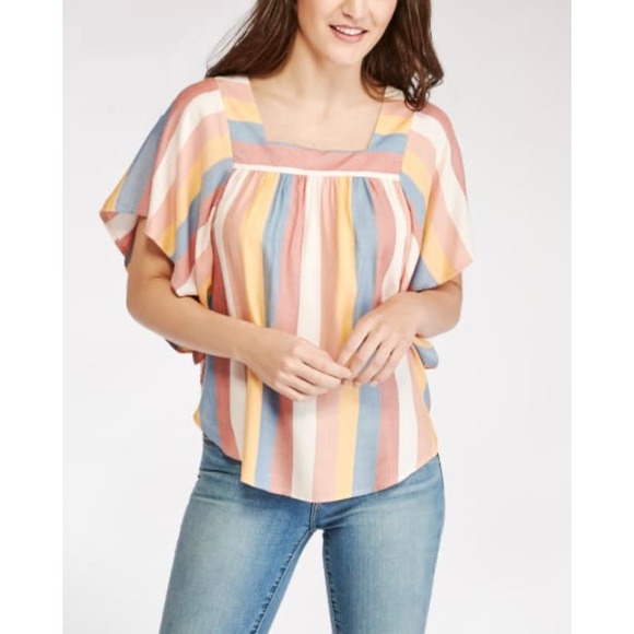 BeachLunchLounge | Women | Zoey Happy Stripe Flutter Sleeve Boho Top | Size XS - Picture 11 of 13